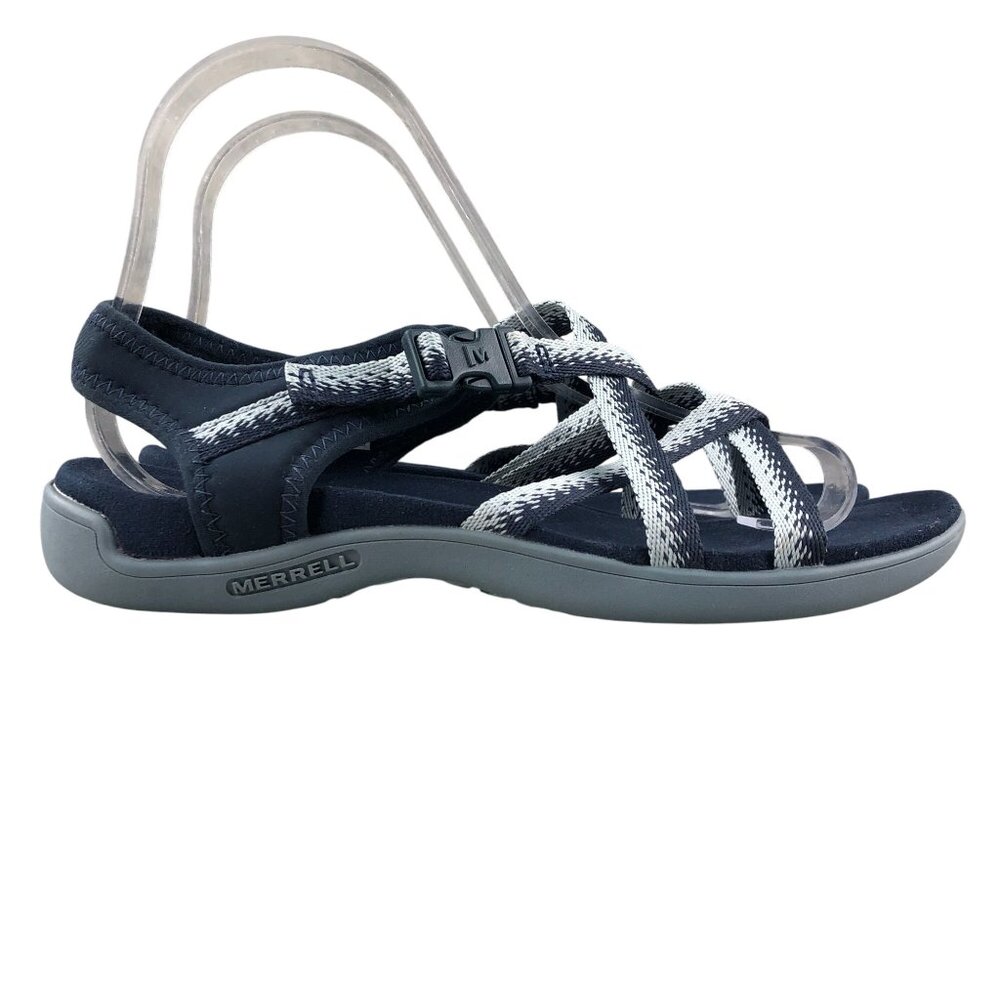 Merrell Women's Size 7 District Muri Lattice Navy Blue Grey Open Toe Sandals